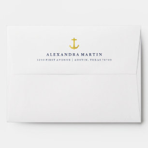 Coastal Glamour   Gold Anchor and Navy Blue Inside Envelopes