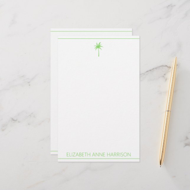 Coastal Green and White Palm Trees Stationery (Front/Back In Situ)