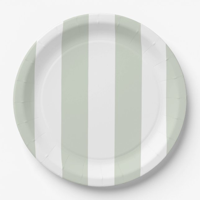 Coastal Green Cabana Stripes Birthday Paper Plate (Front)