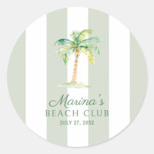 Coastal Green Cabana Stripes Palm Beach Club Classic Round Sticker
