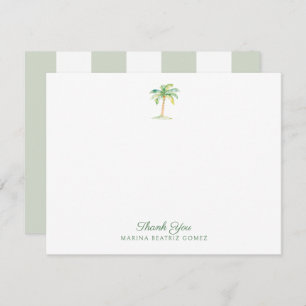 Coastal Green Cabana Stripes Palm Tree Thank You Card
