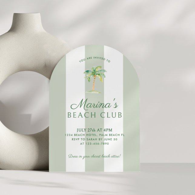 Coastal Green Stripes Palm Beach Birthday Arch Invitation (Creator Uploaded)
