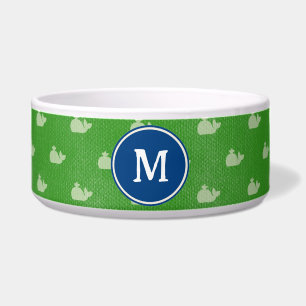 Coastal Green White Whale Monogram Dog Food Bowl