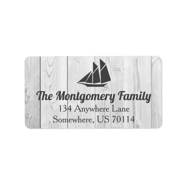 Coastal Grey Sailboat & White Wood Planks Label (Front)