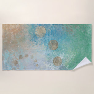 Coastal Grunge Blue and Green Watercolor Gold Beach Towel