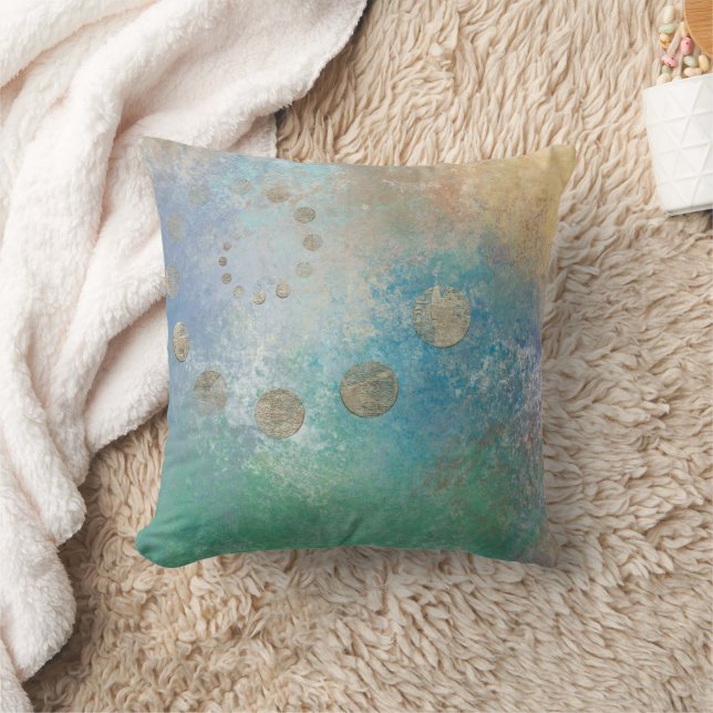 Coastal Grunge | Blue and Green Watercolor Gold Cushion (Blanket)