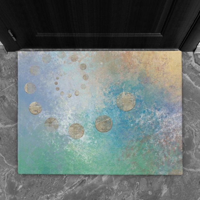 Coastal Grunge | Blue and Green Watercolor Gold Doormat (Creator Uploaded)