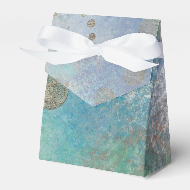 Coastal Grunge | Blue and Green Watercolor Gold Favour Box (Front Side)