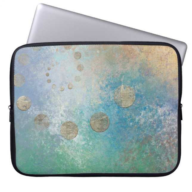 Coastal Grunge | Blue and Green Watercolor Gold Laptop Sleeve (Front)