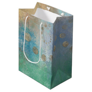 Coastal Grunge   Blue and Green Watercolor Gold Medium Gift Bag
