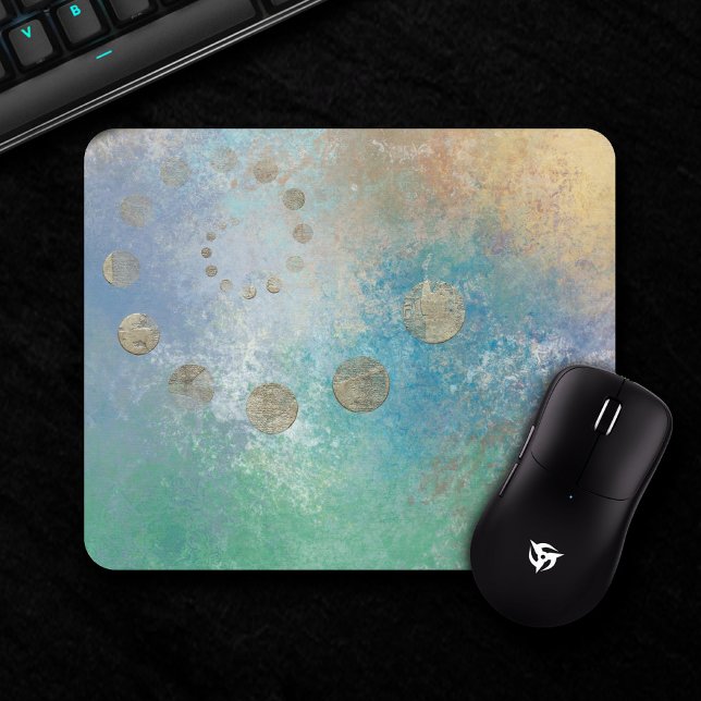 Coastal Grunge | Blue and Green Watercolor Gold Mouse Mat (Creator Uploaded)