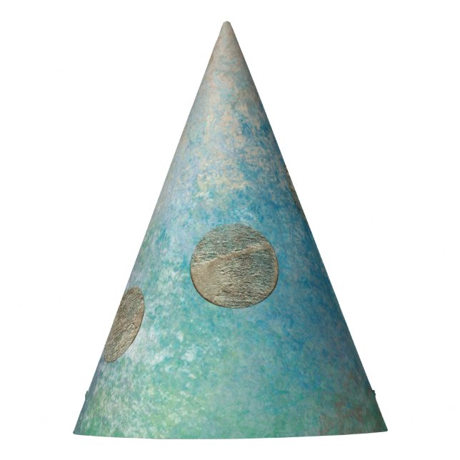 Coastal Grunge | Blue and Green Watercolor Gold Party Hat (Front)