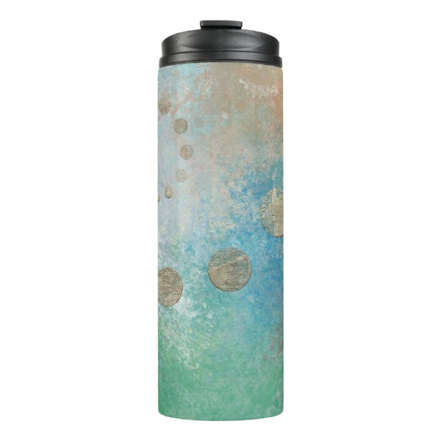 Coastal Grunge | Blue and Green Watercolor Gold Thermal Tumbler (Front)