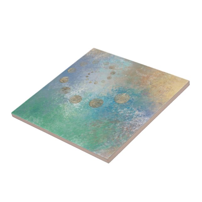 Coastal Grunge | Blue and Green Watercolor Gold Tile (Side)