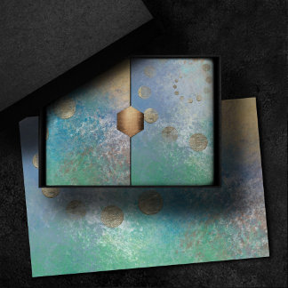 Coastal Grunge | Blue and Green Watercolor Gold Tissue Paper
