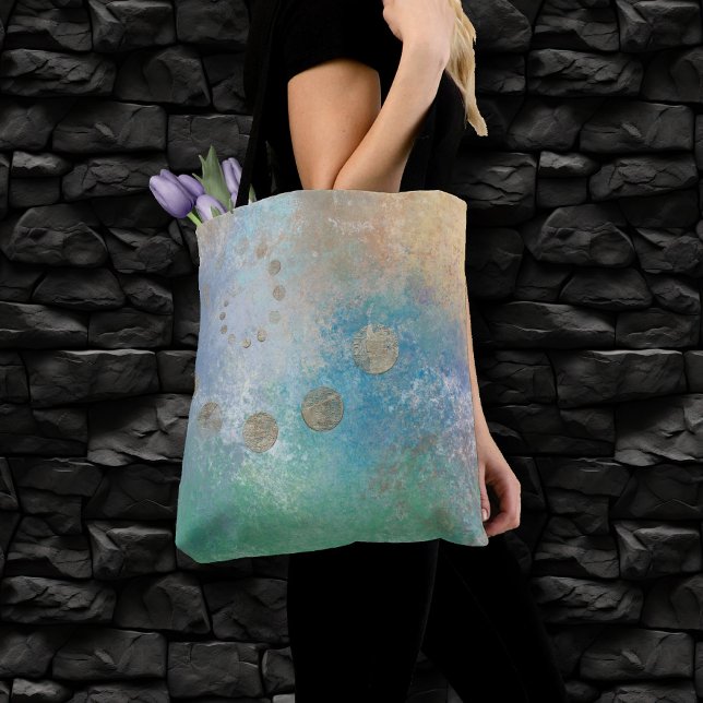 Coastal Grunge | Blue and Green Watercolor Gold Tote Bag (Creator Uploaded)