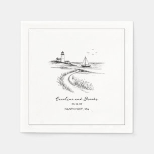 Coastal Hand Drawn Black & White Wedding Napkin
