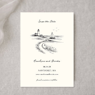 Coastal Hand Drawn Black & White Wedding Save The Date
