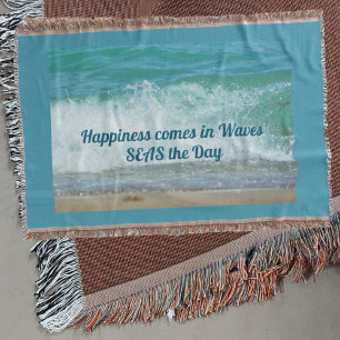 Coastal Happiness Comes in Waves Seas the Day Throw Blanket