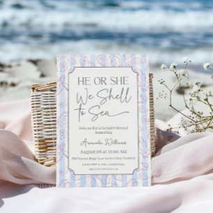 Coastal He Or She Shell Sea You Soon Gender Reveal Invitation