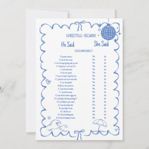 Coastal He said she said Bridal shower game card