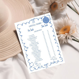 Coastal He said she said Bridal shower game card