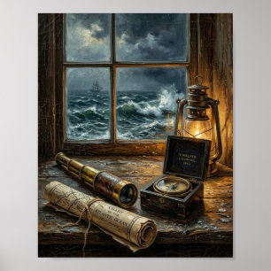 Coastal Headland Lighthouse Waves II Poster