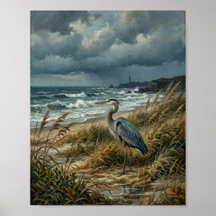 Coastal Heron Maritime I Vintage Painting Poster