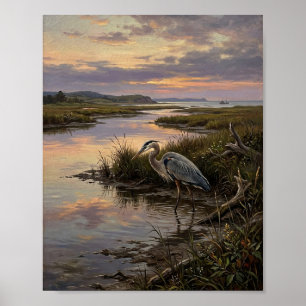 Coastal Heron Maritime II Vintage Painting Poster