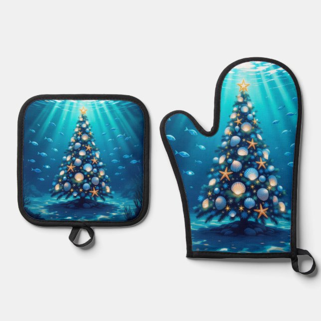 Coastal Holiday Oven Mitt and Pot Holders Oven Mitt & Pot Holder Set (Front)