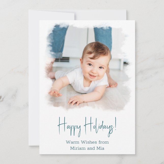 Coastal Holiday Photo Card White Watercolor Frame (Front)