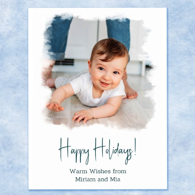 Coastal Holiday Photo Postcard White Watercolor (Creator Uploaded)