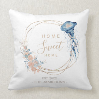 Coastal Home blue watercolor medusa custom Cushion