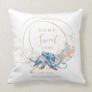 Coastal Home blue watercolor Octopus custom Cushion