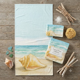 Coastal Home Conch Shell Watercolor Bath Towel Set