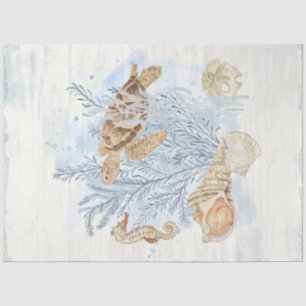 Coastal Home Decor Sea Turtle Seahorse Coral Wood Tissue Paper