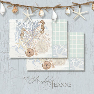 Coastal Home Decor Starfish Seahorse Coral Wood Tissue Paper