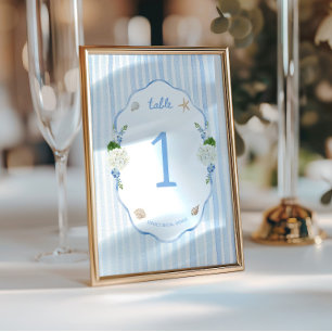 Coastal Hydrangea Bridal Shower Table Number