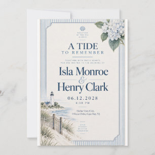 Coastal Hydrangea Lighthouse Wedding Invitation