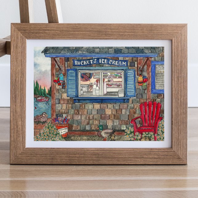 Coastal Ice Cream Shop Watercolor Poster (Creator Uploaded)