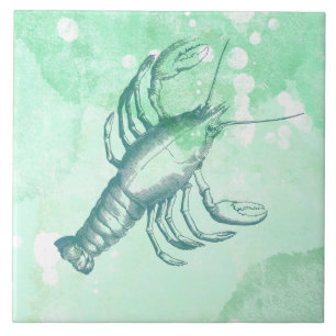 Coastal Inspired Lobster Blue Watercolor Tile