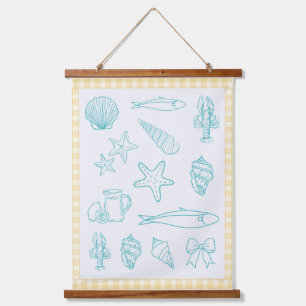 Coastal Italian Kitchen Print   Sorrento Blue  Hanging Tapestry