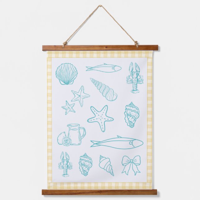 Coastal Italian Kitchen Print | Sorrento Blue  Hanging Tapestry (Front)