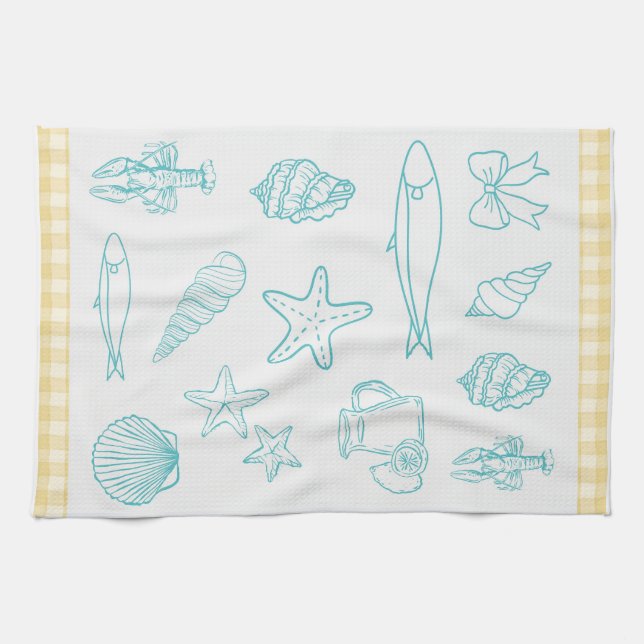 Coastal Italian Kitchen Print | Sorrento Blue  Tea Towel (Horizontal)