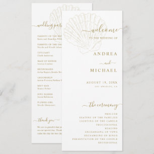 Coastal Ivory & Gold Hand Drawn Seashell Wedding Programme