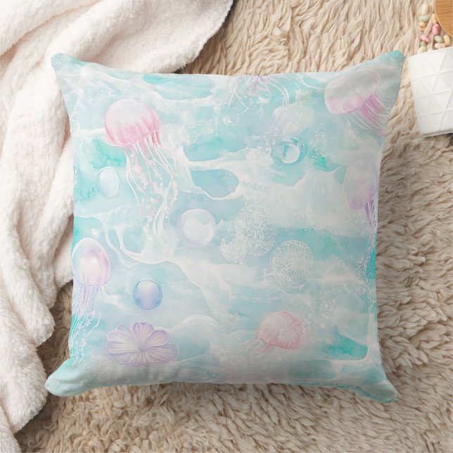Coastal Jellyfish Watercolor Pattern Cushion (Blanket)