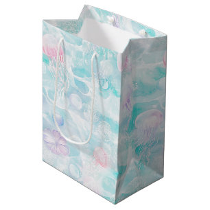 Coastal Jellyfish Watercolor Pattern Medium Gift Bag