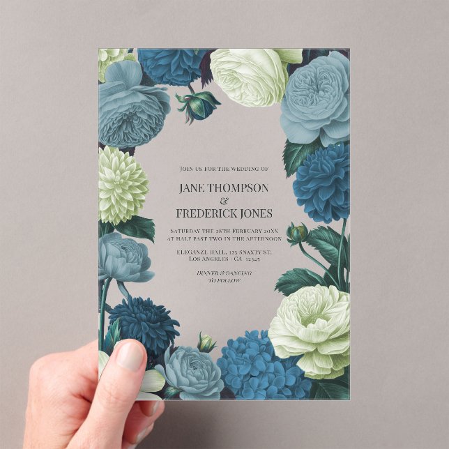 Coastal Juniper, Tidal Foam & Deep Reef Blue Acrylic Invitations (Insitu (Handheld))