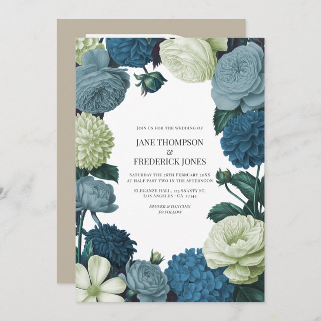 Coastal Juniper, Tidal Foam & Deep Reef Blue  Invitation (Front/Back)