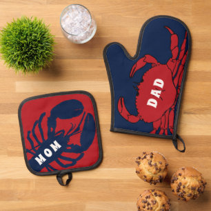 Coastal Kitchen Lobster Crab Kitchen Gift Oven Mitt & Pot Holder Set